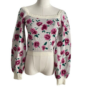 Willow & Wind Crop Sweater Womens M Knit Lace‎ Trim Milkmaid Floral Fairy NWT